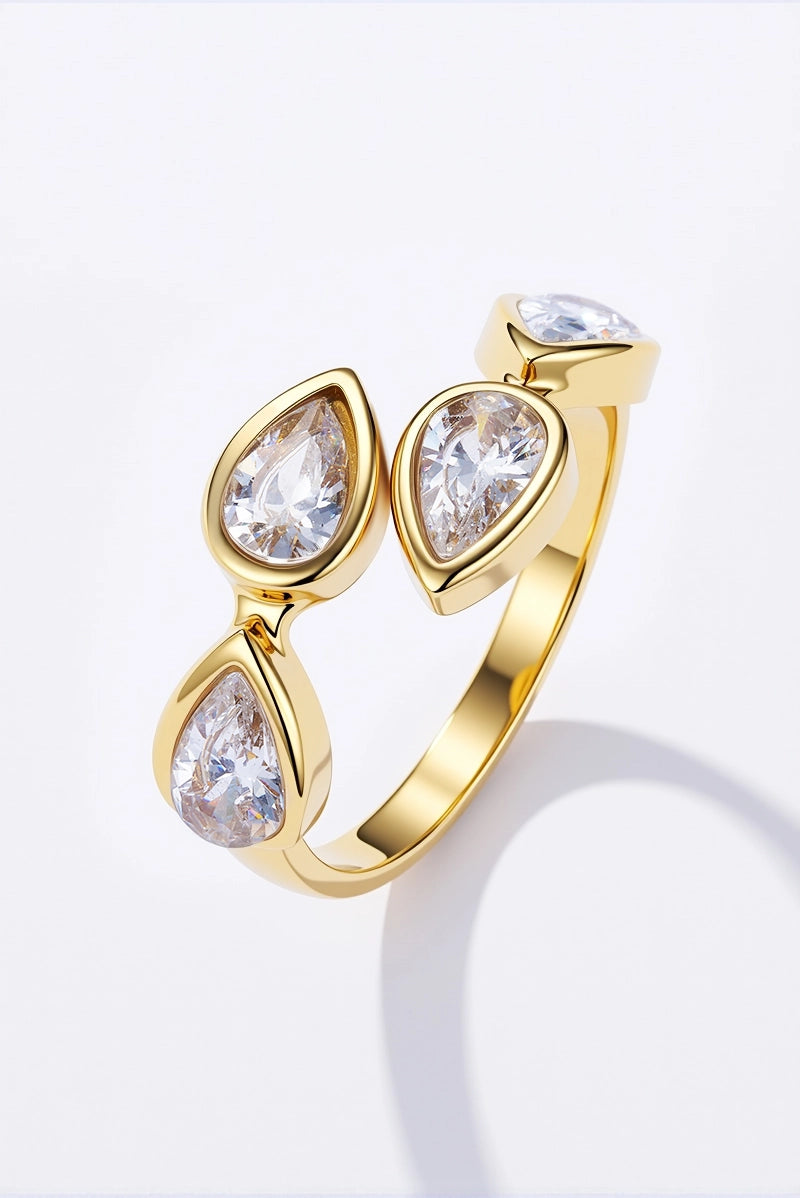 Anello Golden Drops con Pietre Taglio Goccia in Acciaio Inossidabile Oro – Regolabile Donna