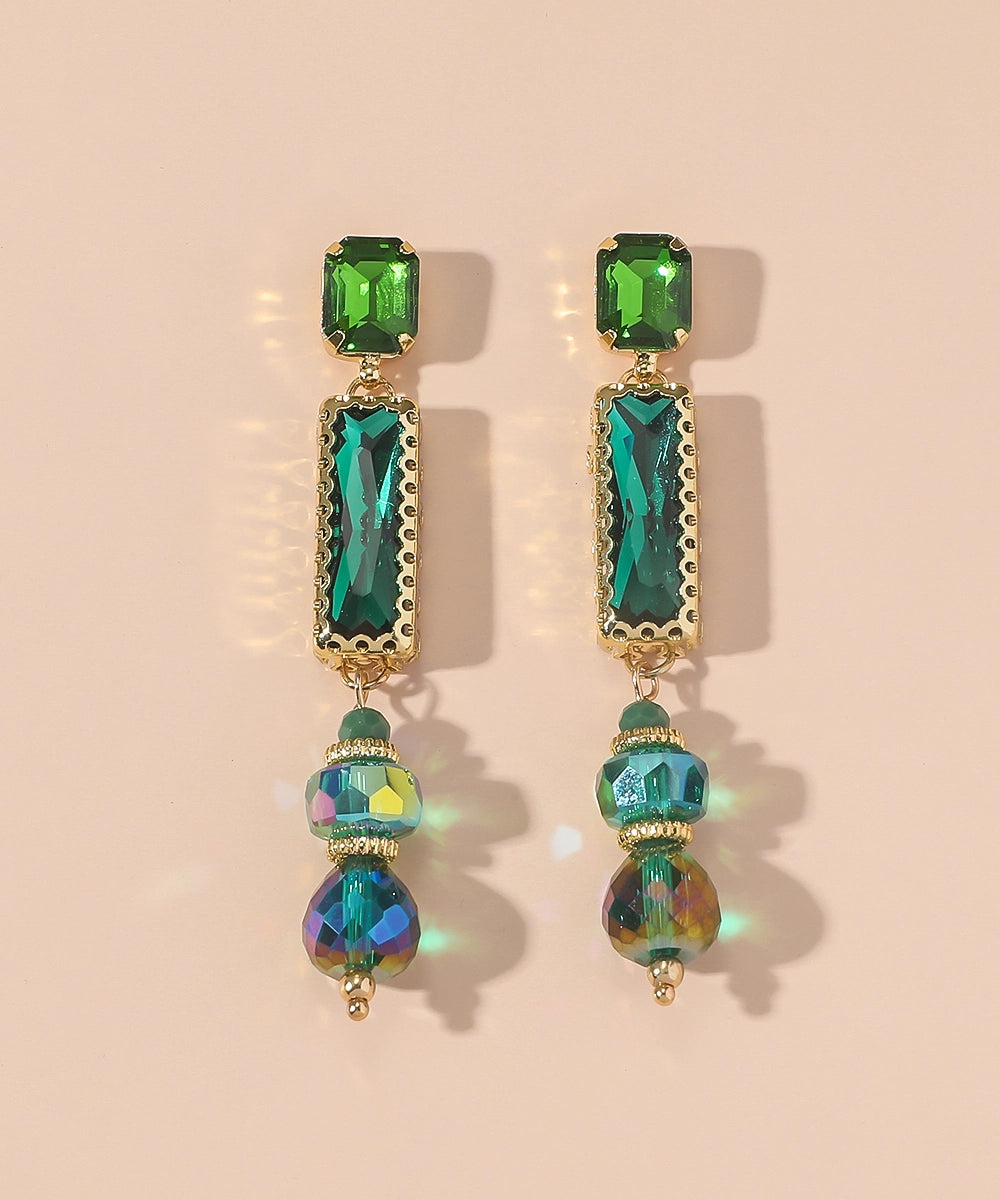 Rugiada di Primavera - Orecchini in Oro con Cristalli Multicolore - Nero - Verde
