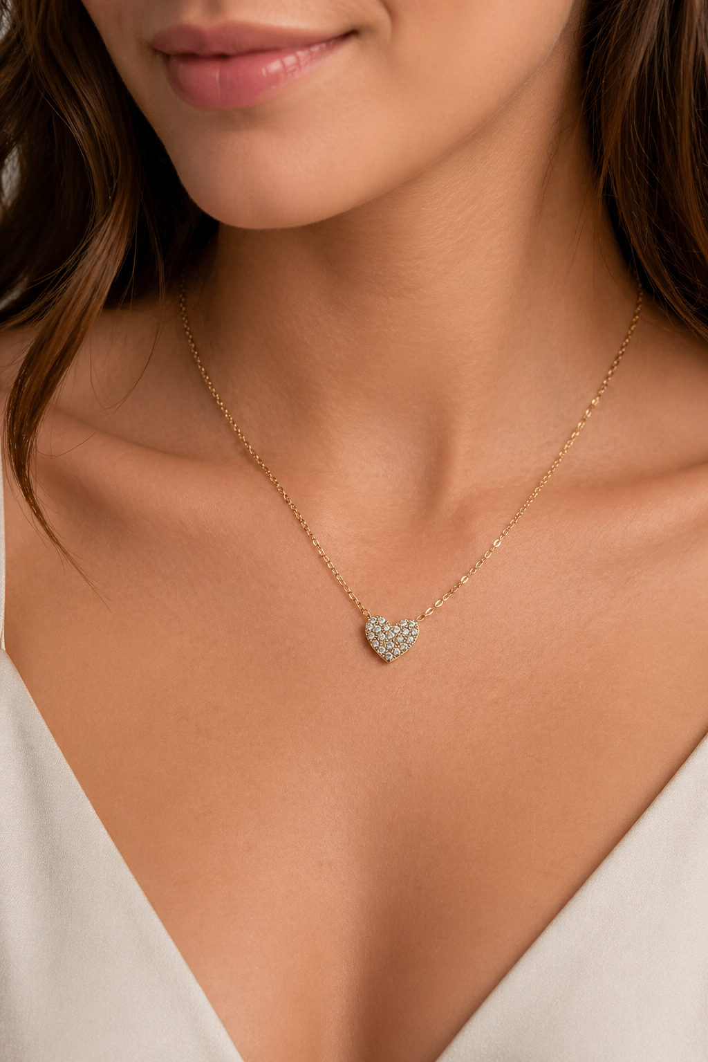 Collana cuore con zirconi in acciaio inossidabile oro/argento – collana elegante donna luminosa