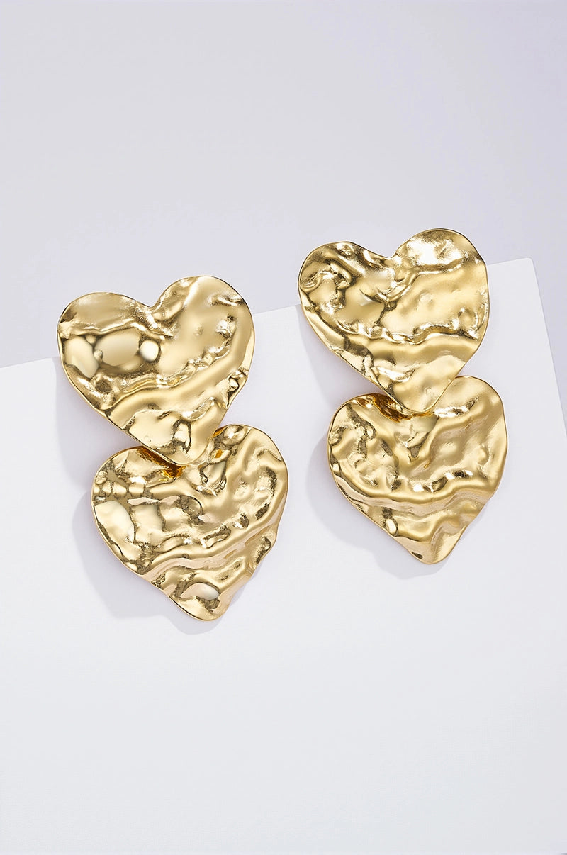 CORALIA Earrings - Gold Stainless Steel Women's Earrings with Hammered Hearts
