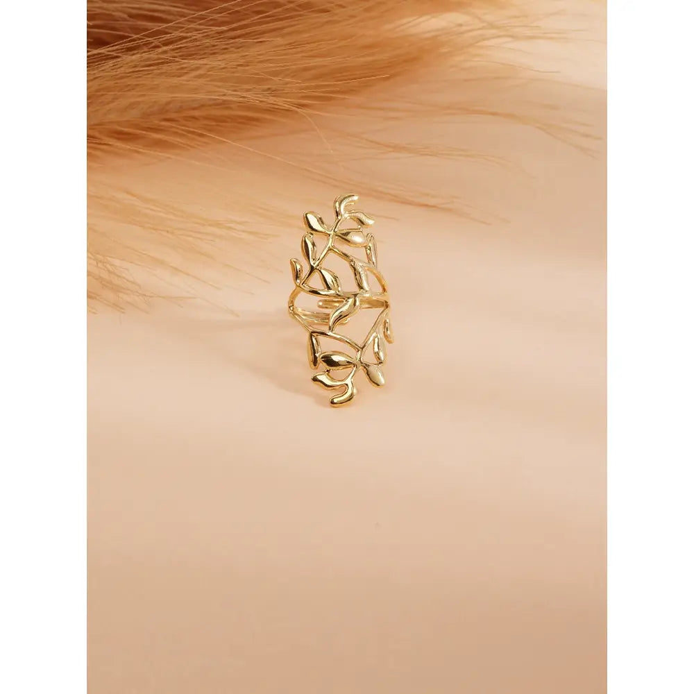 Anello Foglie Incantate | Gioiello Regolabile Design Naturale Oro