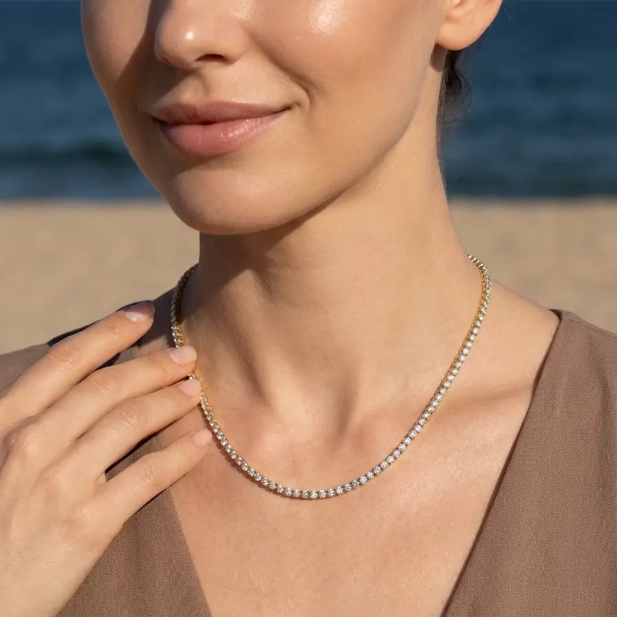 Collana Crystal Tennis in Acciaio Inossidabile Oro – Collana Elegante Donna con Zirconi