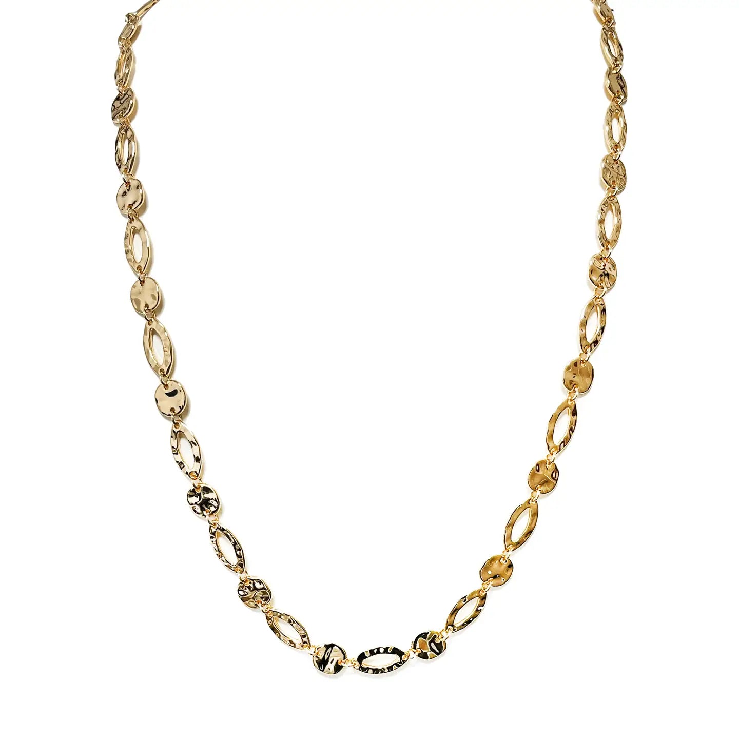 Collana Lunga Venus in Acciaio Inossidabile – Maglie Martellate Oro/Argento (90+5 cm)