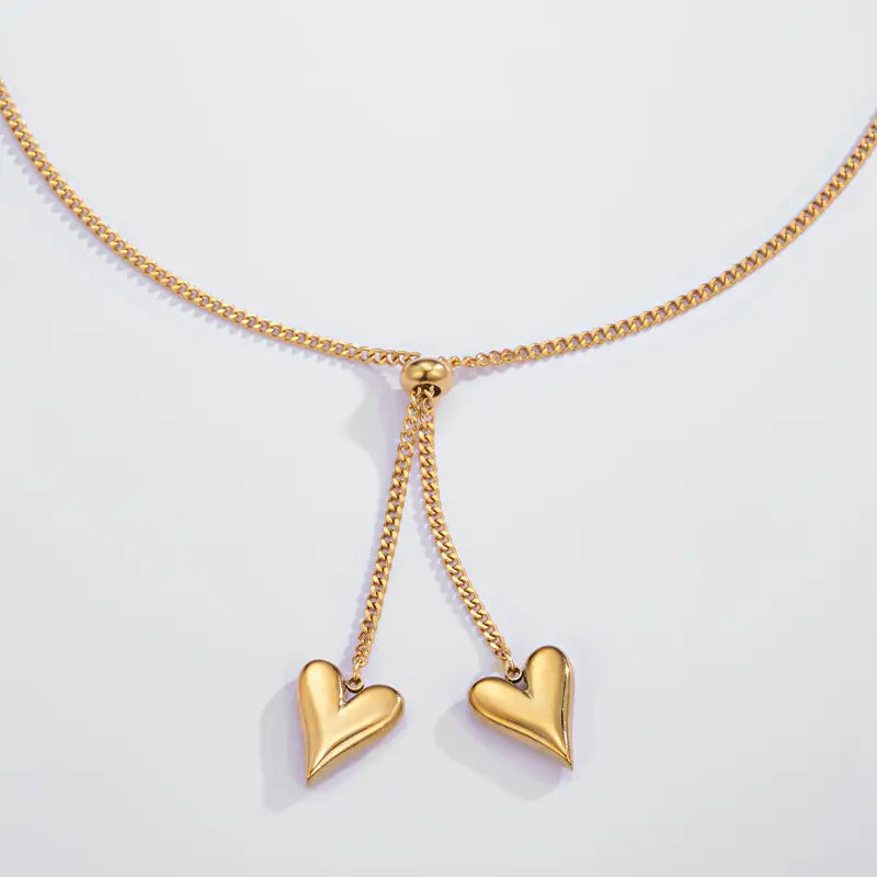 Collana Cuori Pendenti in Acciaio Inossidabile – Regolabile ed Elegante