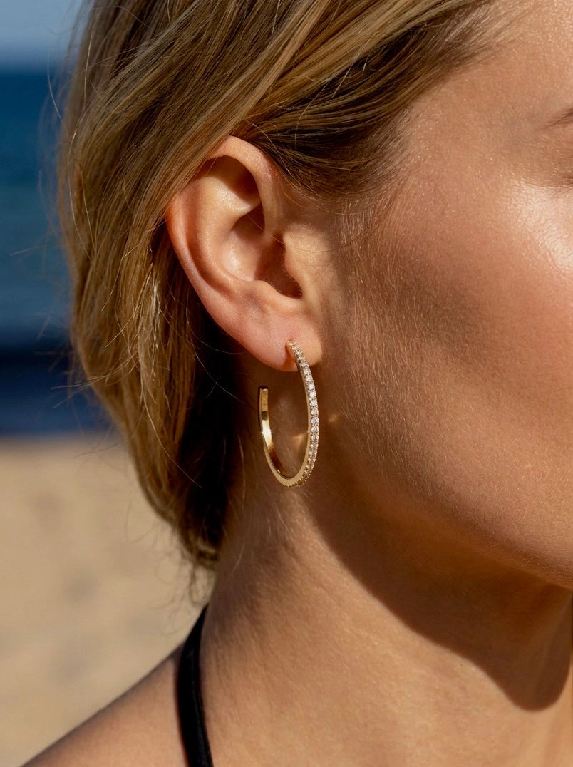 Orecchini Lumière Hoop in Acciaio Inossidabile Oro – Cerchi Donna con Zirconi Luminosi