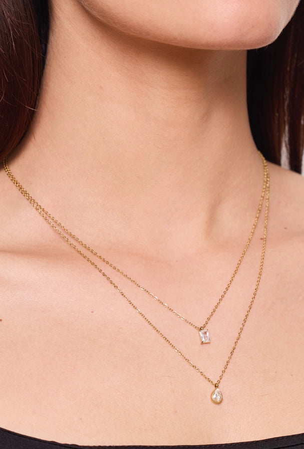 Collana "Doppia Luce", con doppia catena in acciaio inossidabile