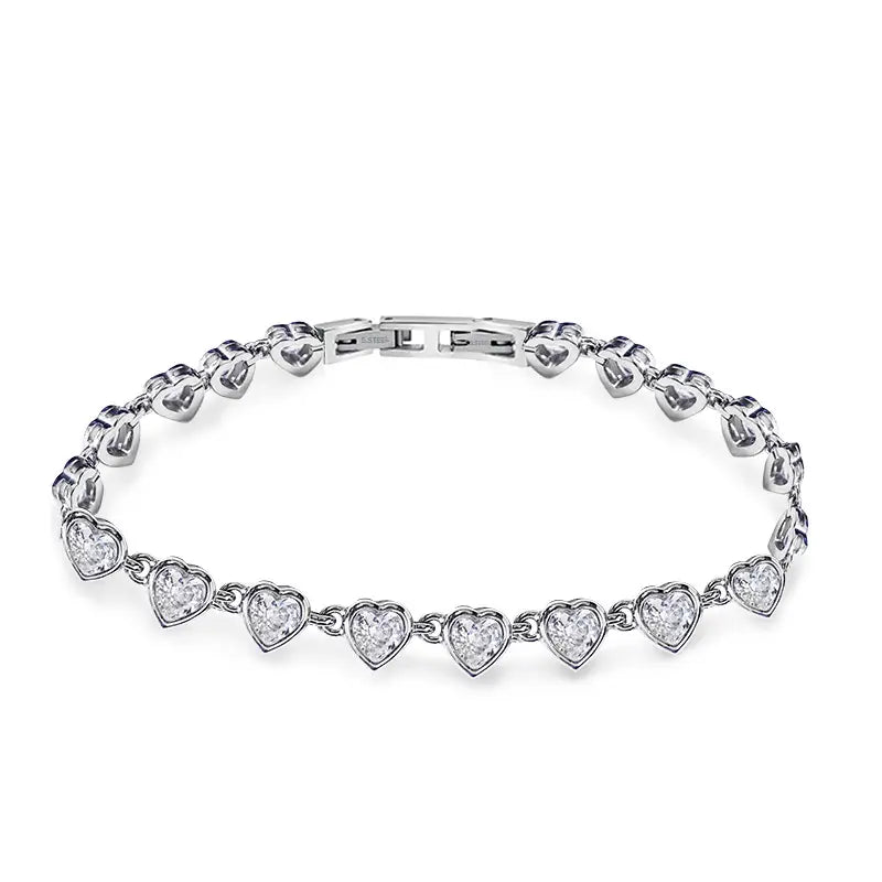 Bracciale Cuori con Zirconi – Bracciale Elegante in Argento Acciaio Inossidabile