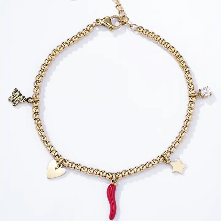 FORTUNA DORATA - bracciale con charms pendenti in acciaio inossidabile silver