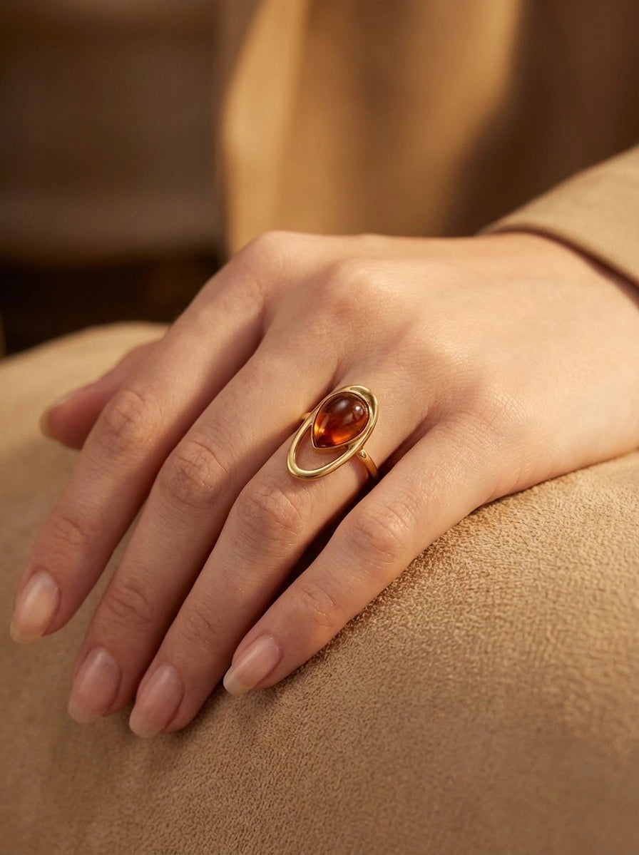 Anello SOLARA – Anello Donna in Acciaio Inossidabile con Pietra Color Ambra