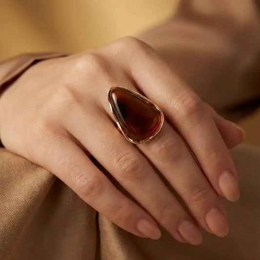 Anello AMARIS – Anello Donna in Acciaio Inossidabile con Pietra Color Ambra