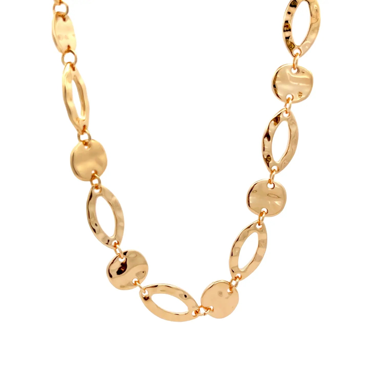 Collana Lunga Venus in Acciaio Inossidabile – Maglie Martellate Oro/Argento (90+5 cm)