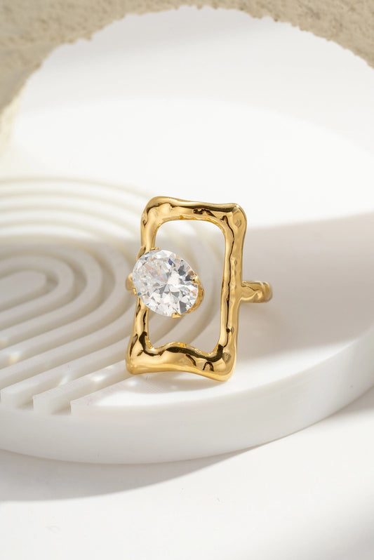 Anello Aura Recta in Acciaio Inossidabile Oro con Cristallo Trasparente