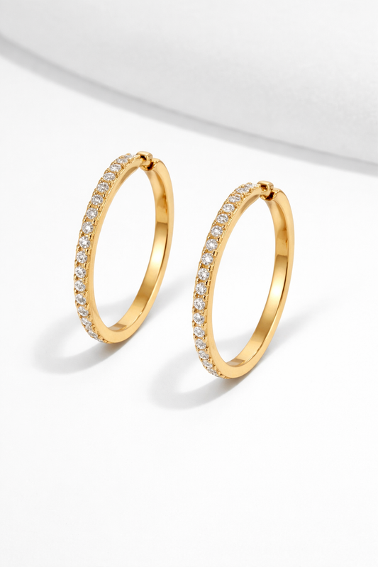 Orecchini Lumière Hoop in Acciaio Inossidabile Oro – Cerchi Donna con Zirconi Luminosi