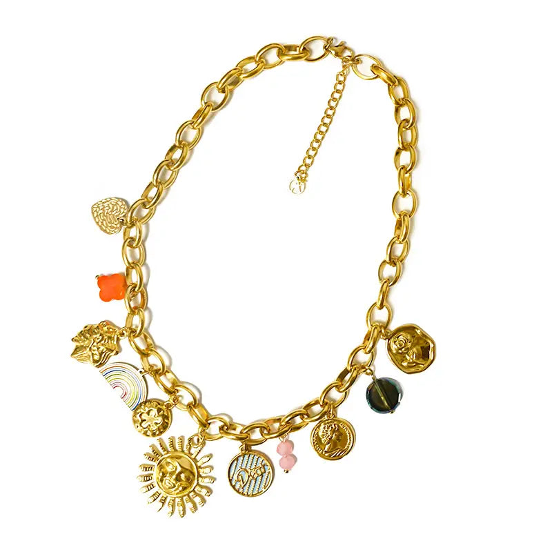 Golden Cosmic Charms – Collana Pendenti Dorata Colorata in Acciaio Inossidabile
