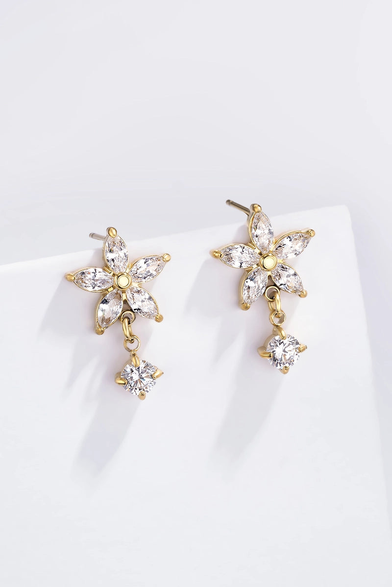 Orecchini FLORIA – Orecchini Donna in Acciaio Inossidabile con Fiore e Punto Luce