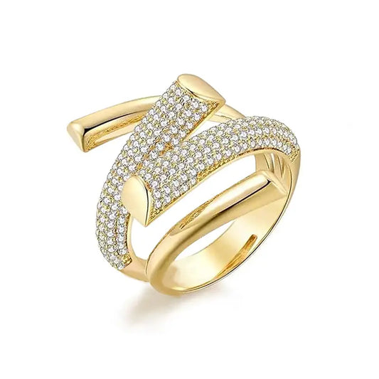 Anello Twist Pavé in Oro/Argento – Anello Intrecciato Elegante con Zirconi Brillanti