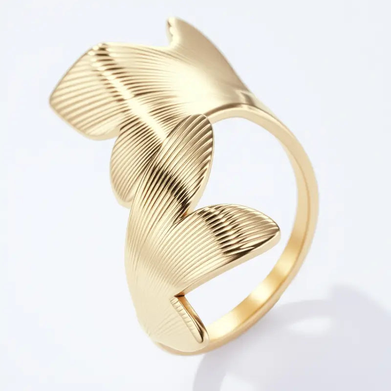 Anello Foglia Dorata in Acciaio Inossidabile – Eleganza Naturale e Design Unico