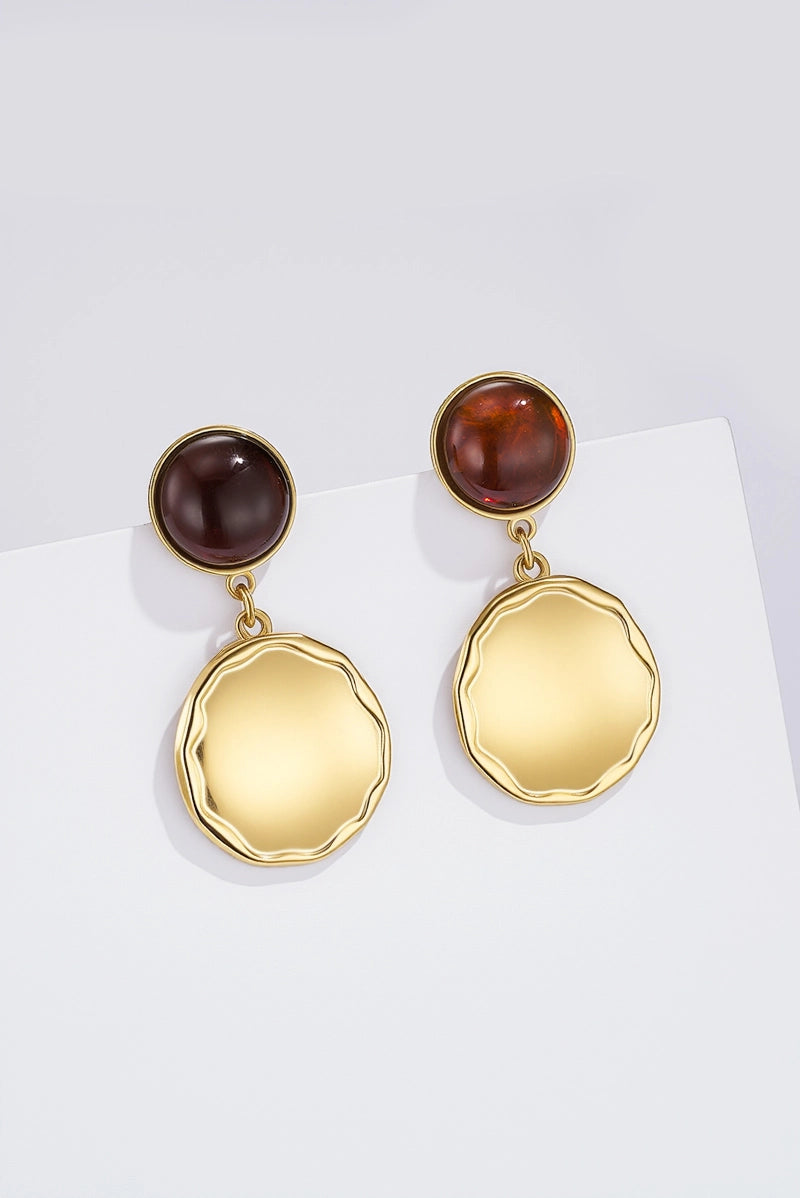 AUREA Earrings – Gold Stainless Steel Women's Earrings with Amber Effect Pendant