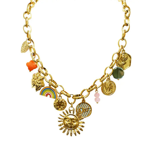 Golden Cosmic Charms – Collana Pendenti Dorata Colorata in Acciaio Inossidabile