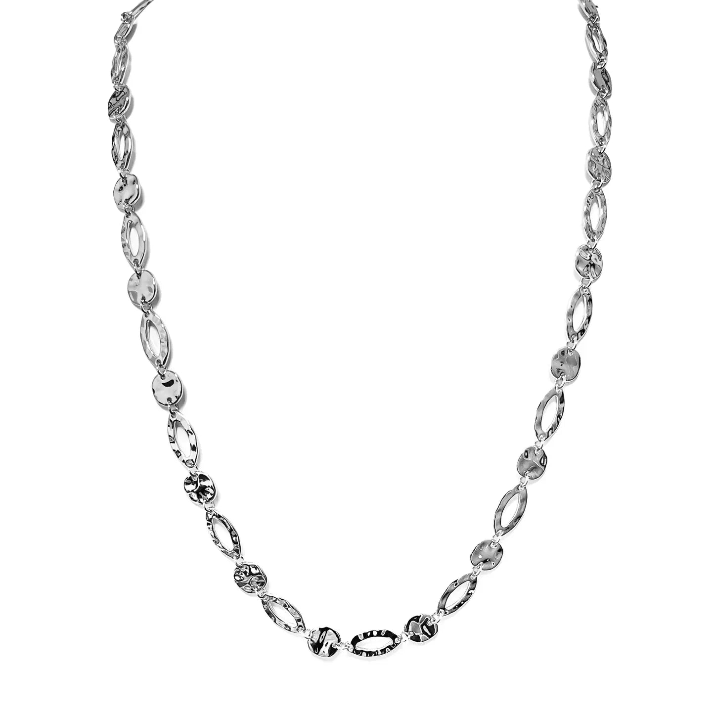 Collana Lunga Venus in Acciaio Inossidabile – Maglie Martellate Oro/Argento (90+5 cm)