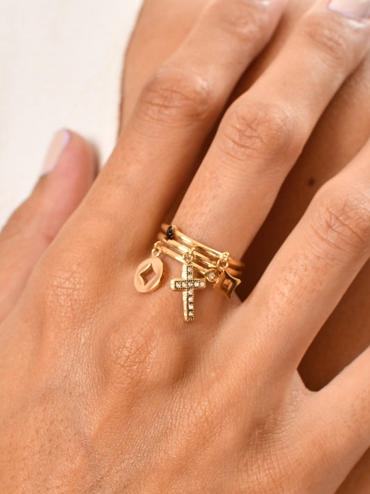 Divina - Anello con pendenti in acciaio inossidabile gold