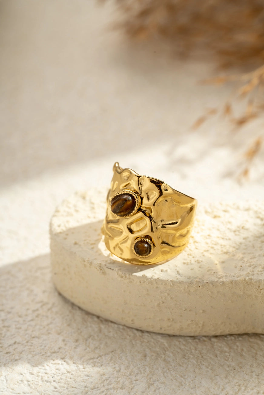 Anello Terra Duo in Acciaio Inossidabile Oro con Inserti Decorativi