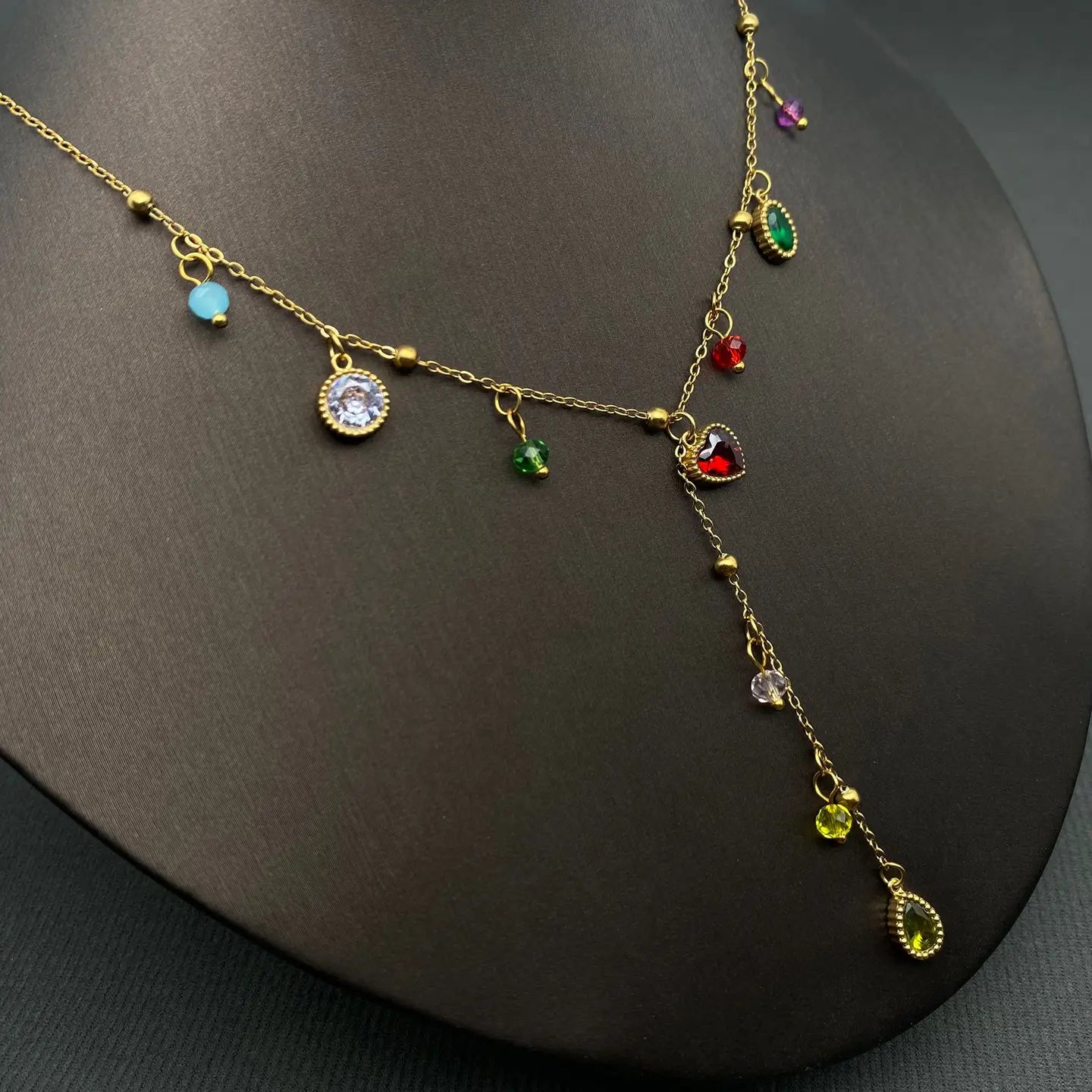 Collana Aurora Multicolor in Acciaio Inossidabile Dorato | Gioiello con Cristalli Colorati, Anallergico e Resistente all’Acqua