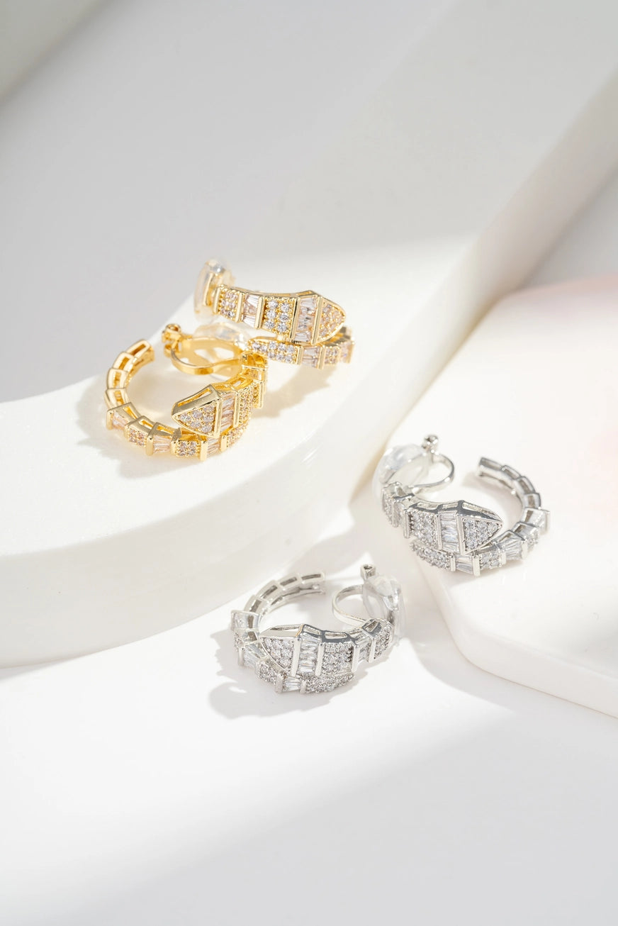 Orecchini a clip Crystal Edge in acciaio inossidabile argento o oro – orecchini a clip eleganti con zirconi donna