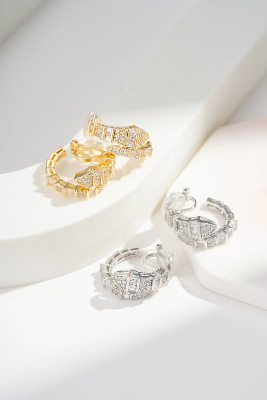 Orecchini a clip Crystal Edge in acciaio inossidabile argento o oro – orecchini a clip eleganti con zirconi donna