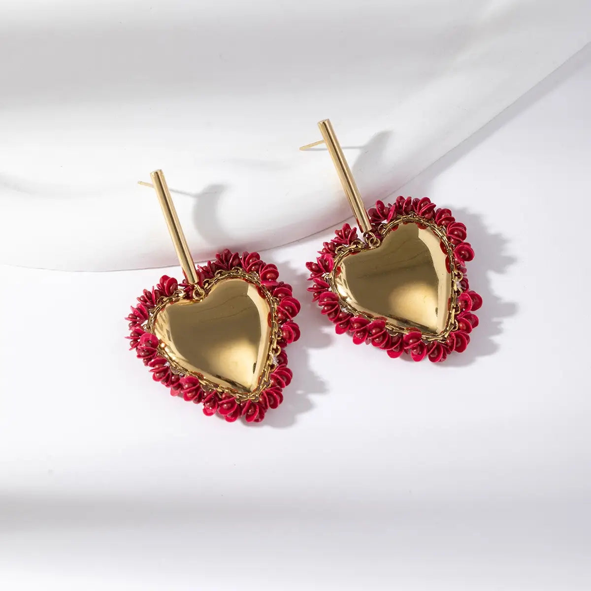 Orecchini Cœur Précieux  | Cuore Dorato con Perline Nere | Acciaio Inossidabile Glamour