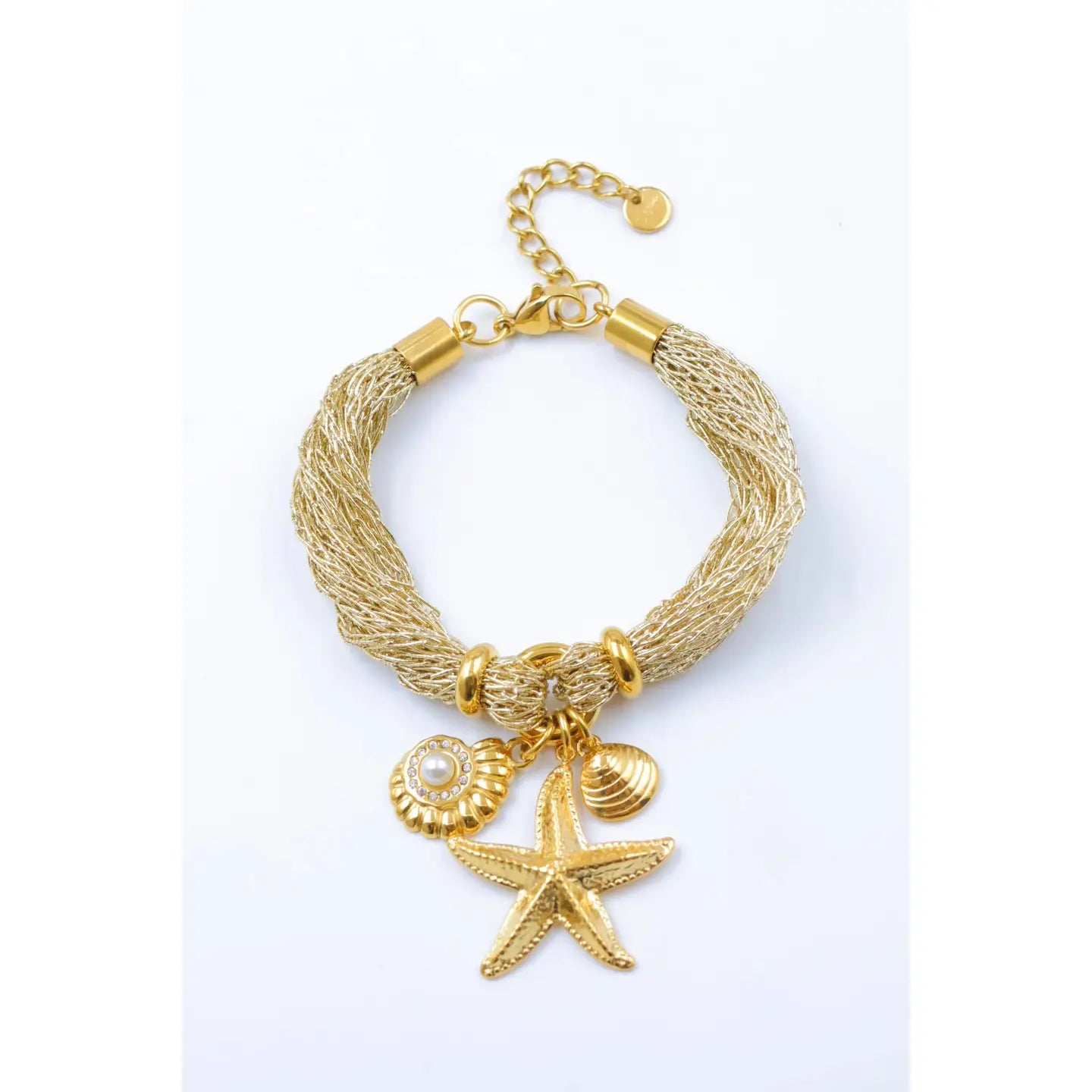 Bracciale "Incanto Marino" – Bracciale Corda Dorato in Acciaio Inossidabile con Ciondoli Marini e Stella Marina
