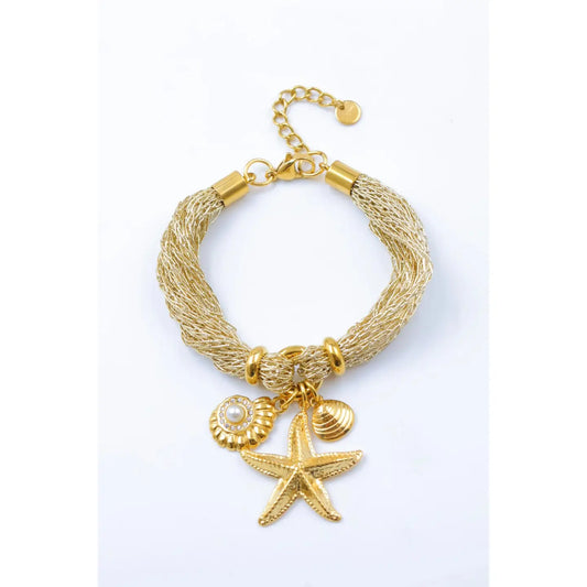 Bracciale "Incanto Marino" – Bracciale Corda Dorato in Acciaio Inossidabile con Ciondoli Marini e Stella Marina