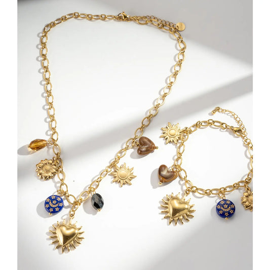 Collana "Cosmo Celeste" Collana Charm Donna in Acciaio Inox Dorato