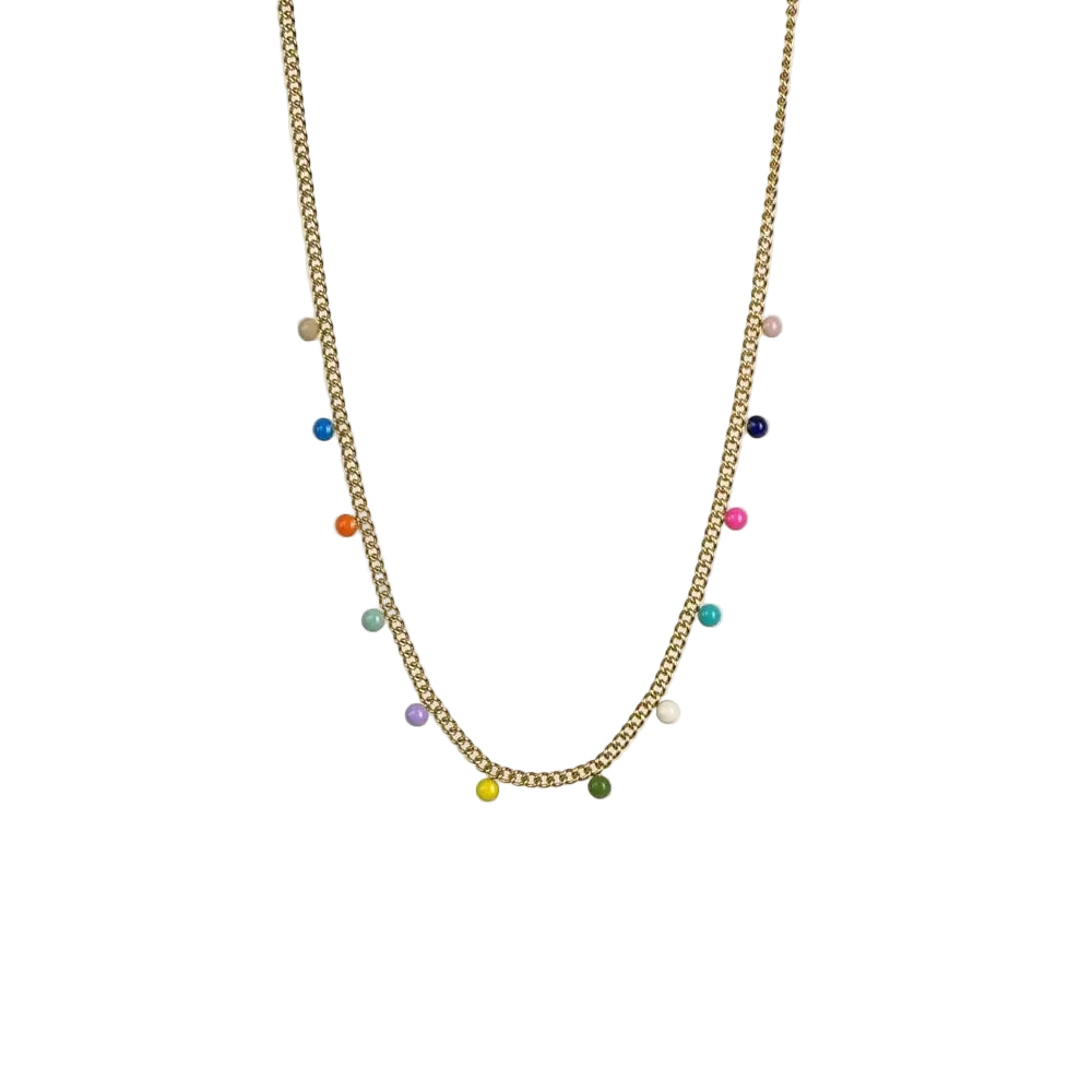 Collana Rainbow Drops in Acciaio Inossidabile Dorato | Girocollo a Catena con Palline Smaltate Multicolore | Gioiello Ipoallergenico