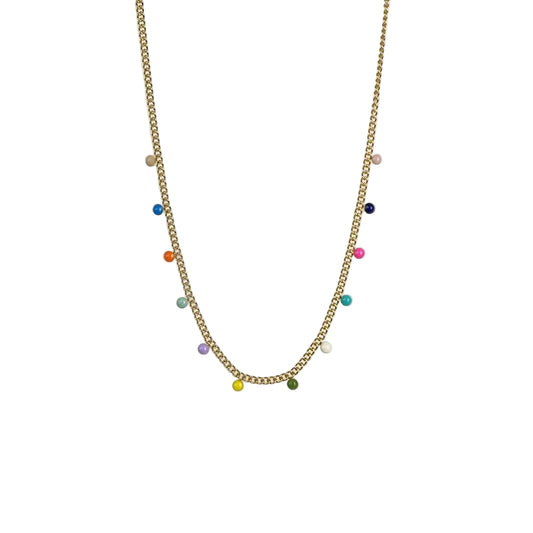 Collana Rainbow Drops in Acciaio Inossidabile Dorato | Girocollo a Catena con Palline Smaltate Multicolore | Gioiello Ipoallergenico