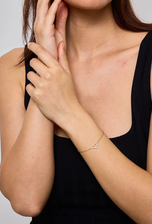 Bracciale Love Crystal in Acciaio Inossidabile Oro – Bracciale Cuore con Zirconi Donna