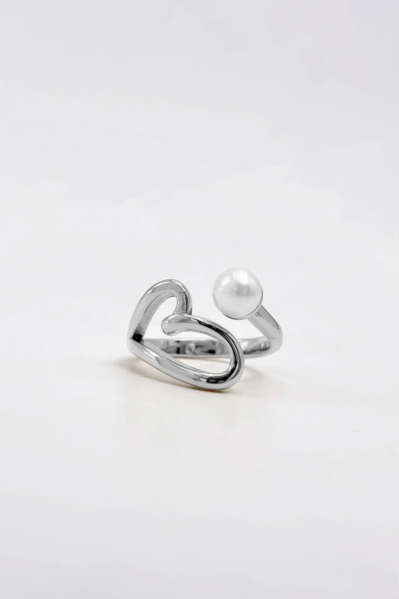 Anello Pearl Love Regolabile in Acciaio Inossidabile – Anello Donna con Cuore e Perla