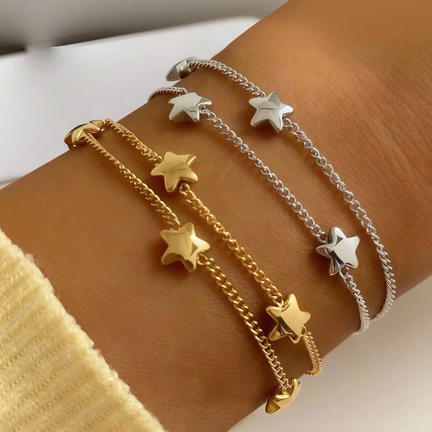 Bracciale Stella Donna in Acciaio Inossidabile – Doppia Catena Elegante