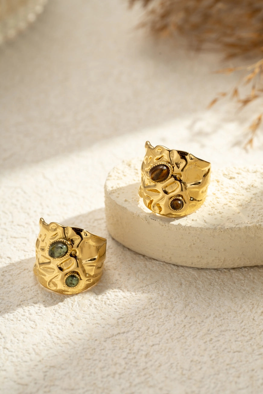 Anello Terra Duo in Acciaio Inossidabile Oro con Inserti Decorativi