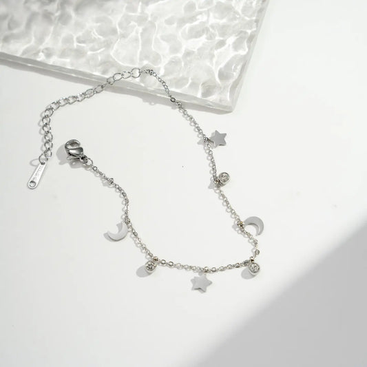 Bracciale "Sogno Stellato", Bracciale Charm Donna Acciaio Inox Luna e Stelle con Zirconi