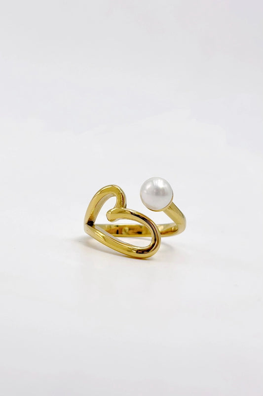 Anello Pearl Love Regolabile in Acciaio Inossidabile – Anello Donna con Cuore e Perla