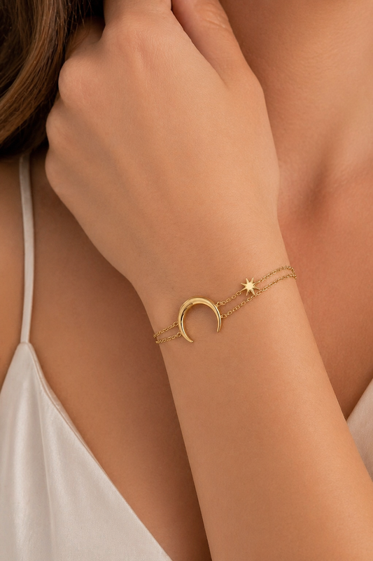 Bracciale luna e stella in acciaio inossidabile oro – bracciale donna elegante regolabile