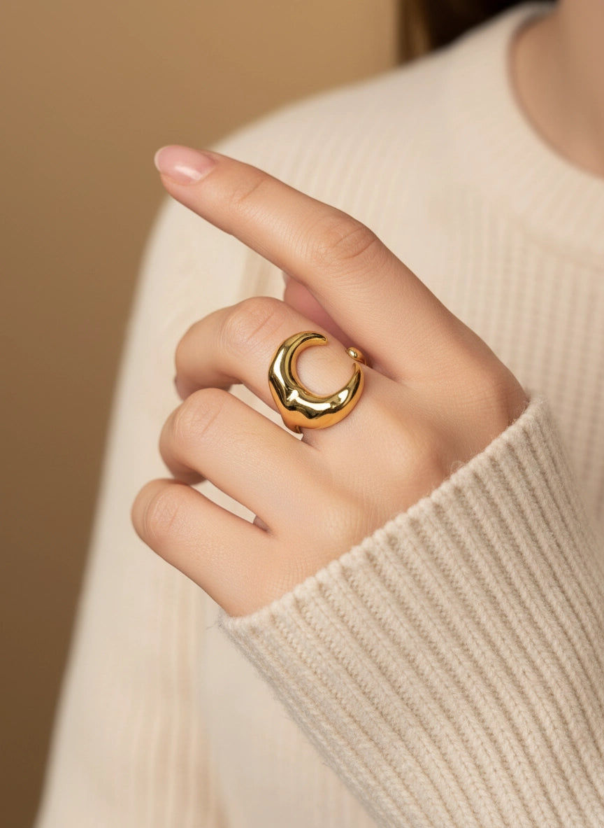 Anello LUNARA – Anello Donna in Acciaio Inossidabile Design Organico