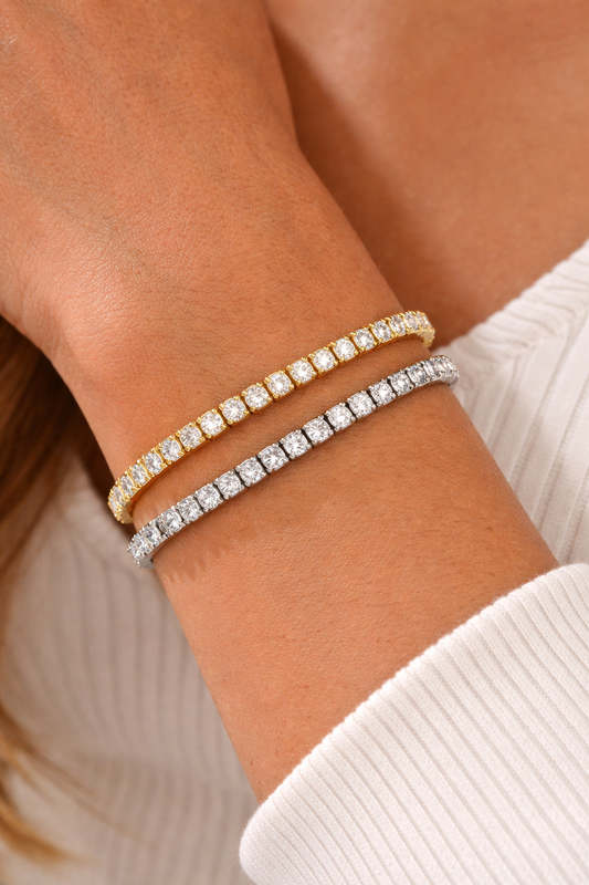 Bracciale Crystal Royale Tennis con Pietre Luminose in Acciaio Inossidabile – Oro o Argento