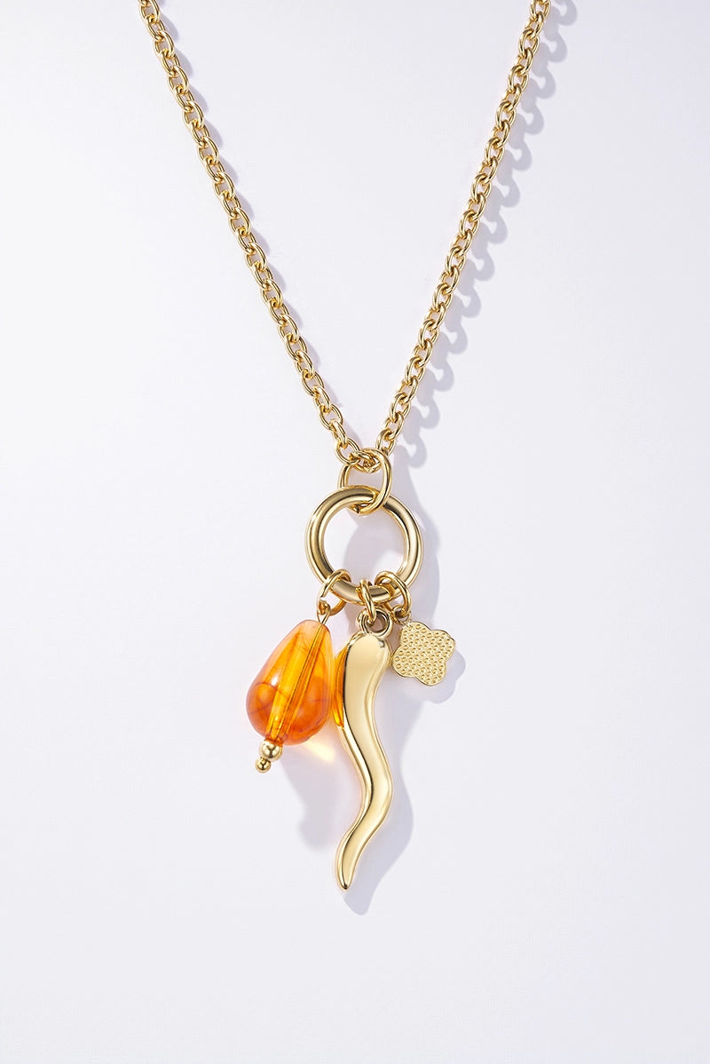 Collana Golden Amulet in Acciaio Inossidabile Oro – Collana Donna con Charm e Dettagli Ambrati