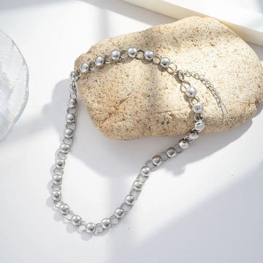 Collana "Glimmer Sphere", Collana Sonaglio Donna Acciaio Inox Argento con Sfere