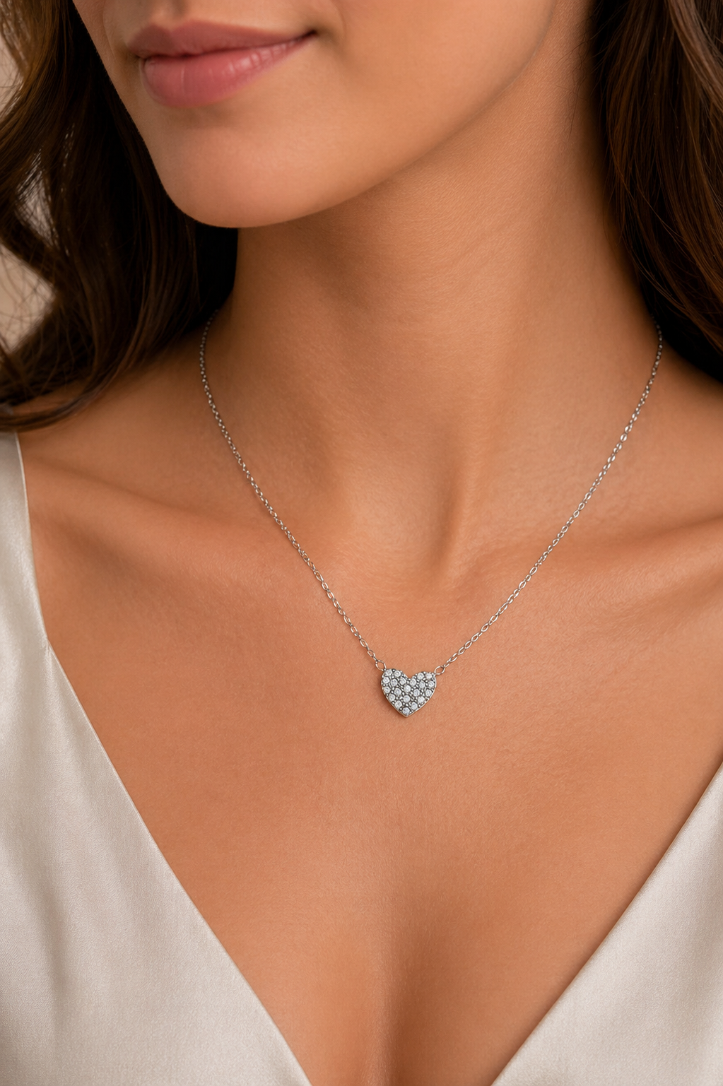 Collana cuore con zirconi in acciaio inossidabile oro/argento – collana elegante donna luminosa