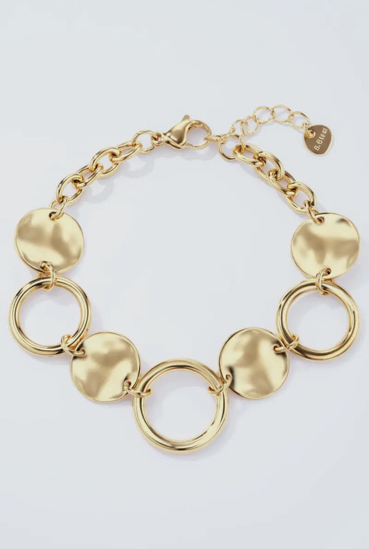 Bracciale LINKA in Acciaio Inossidabile Dorato | Cerchi Geometrici Lucidi per Donna