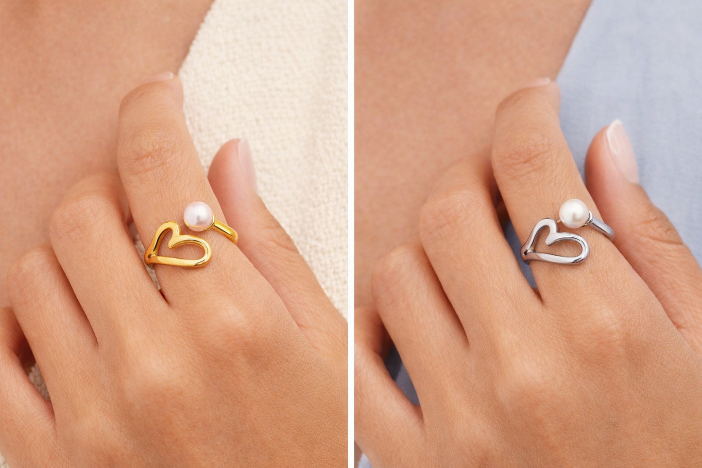 Anello Pearl Love Regolabile in Acciaio Inossidabile – Anello Donna con Cuore e Perla