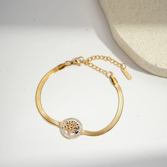 Bracciale Albero della Vita Donna in Acciaio Inox Dorato e Argento con Zirconi